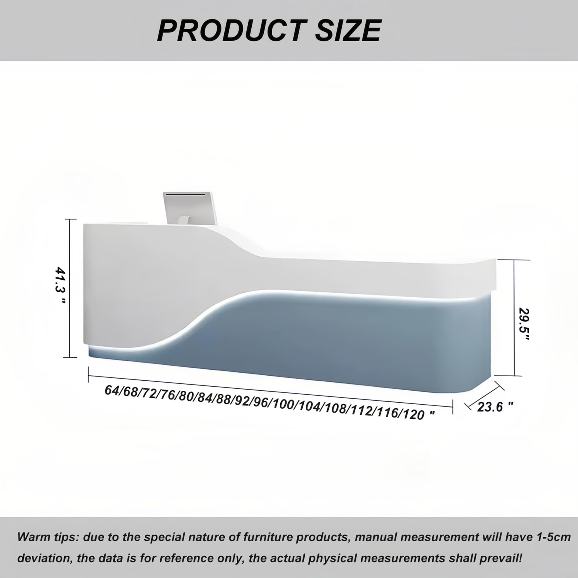 Compteur de caisse de réception de 172,7 cm, pas de montage nécessaire et expédié en une seule pièce, comptoir de vente au détail avec logo personnalisable pour magasin de vêtements, salon de beauté
