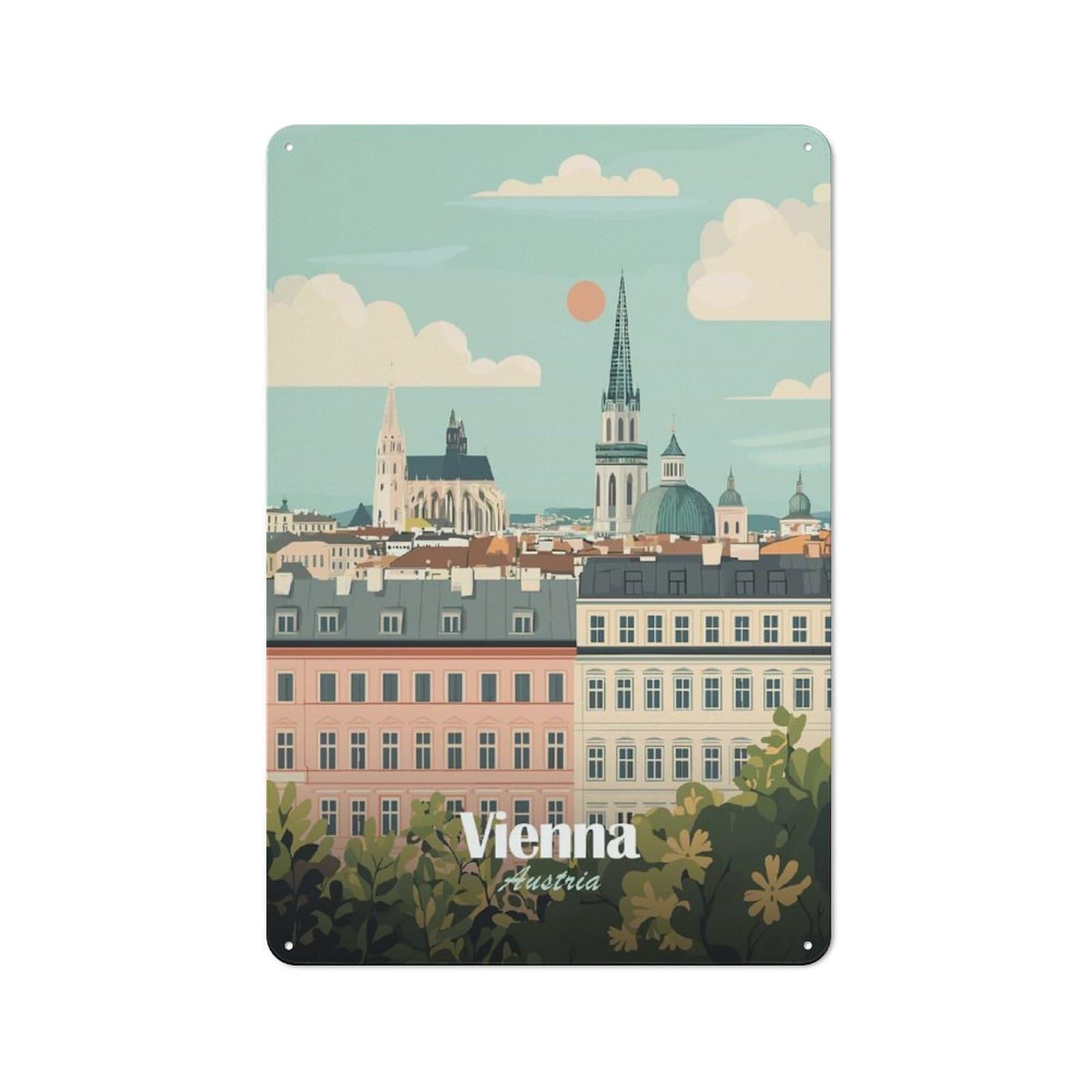 Junmoney Style-22 Vienna, Austria Cityscape Illustration Vintage Tin Sign 30X20cm For Studio Or Craft Room, Suited To Creative-Space Collectors