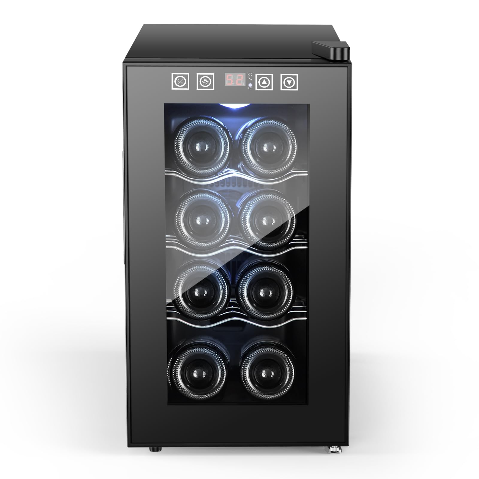 Rlpi 8 Bottle Thermoelectric Wine Fridge, Mini Wine Cooler Refrigerator With LED Touchscreen & Low-E Glass Door, No Vibration Frost-Free Quiet, Countertop/Freestanding, Safety Lock on Fridge.com - View 1