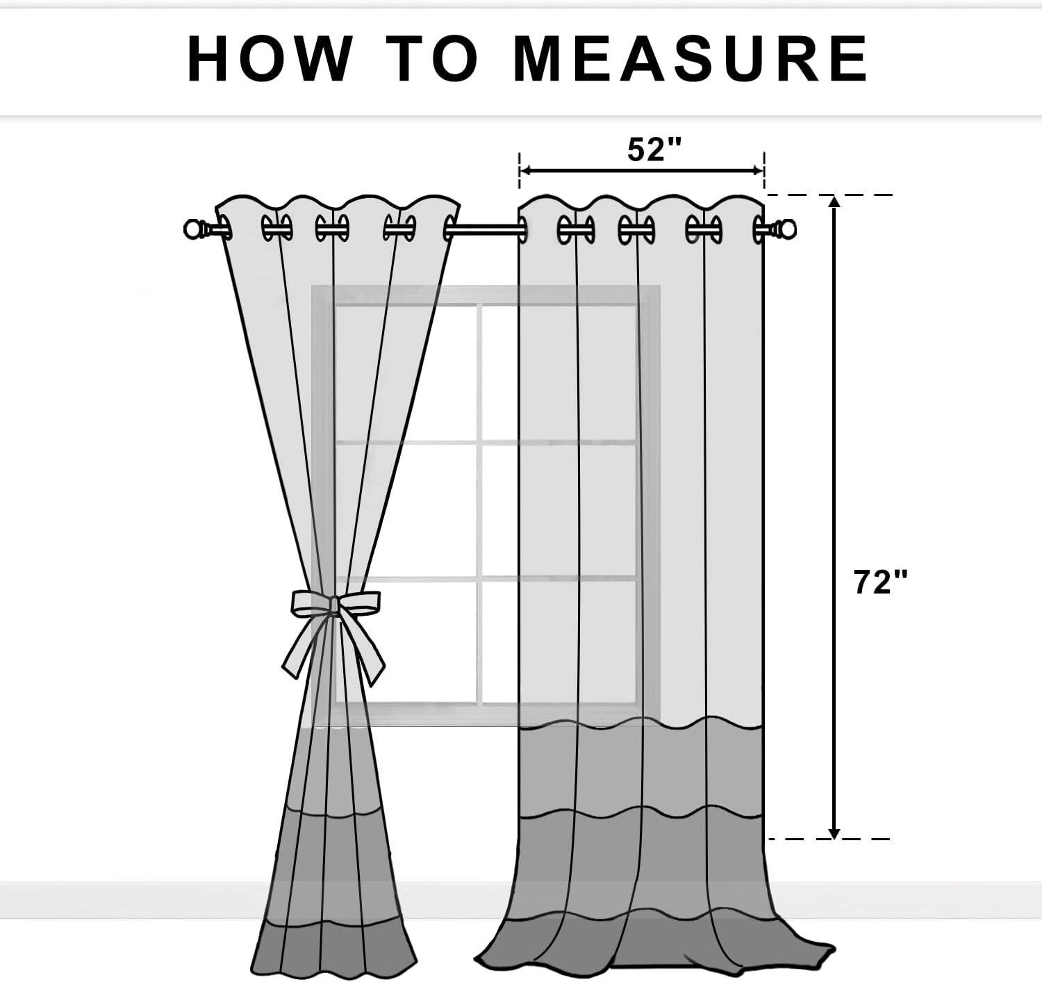 JIUZHEN White Sheer Curtains 72 Inches Long - Grommet Semi Transparent Light Filtering Window Drapes for Bedroom Living Room, 52Wx 72L, Set of 2 with Tiebacks