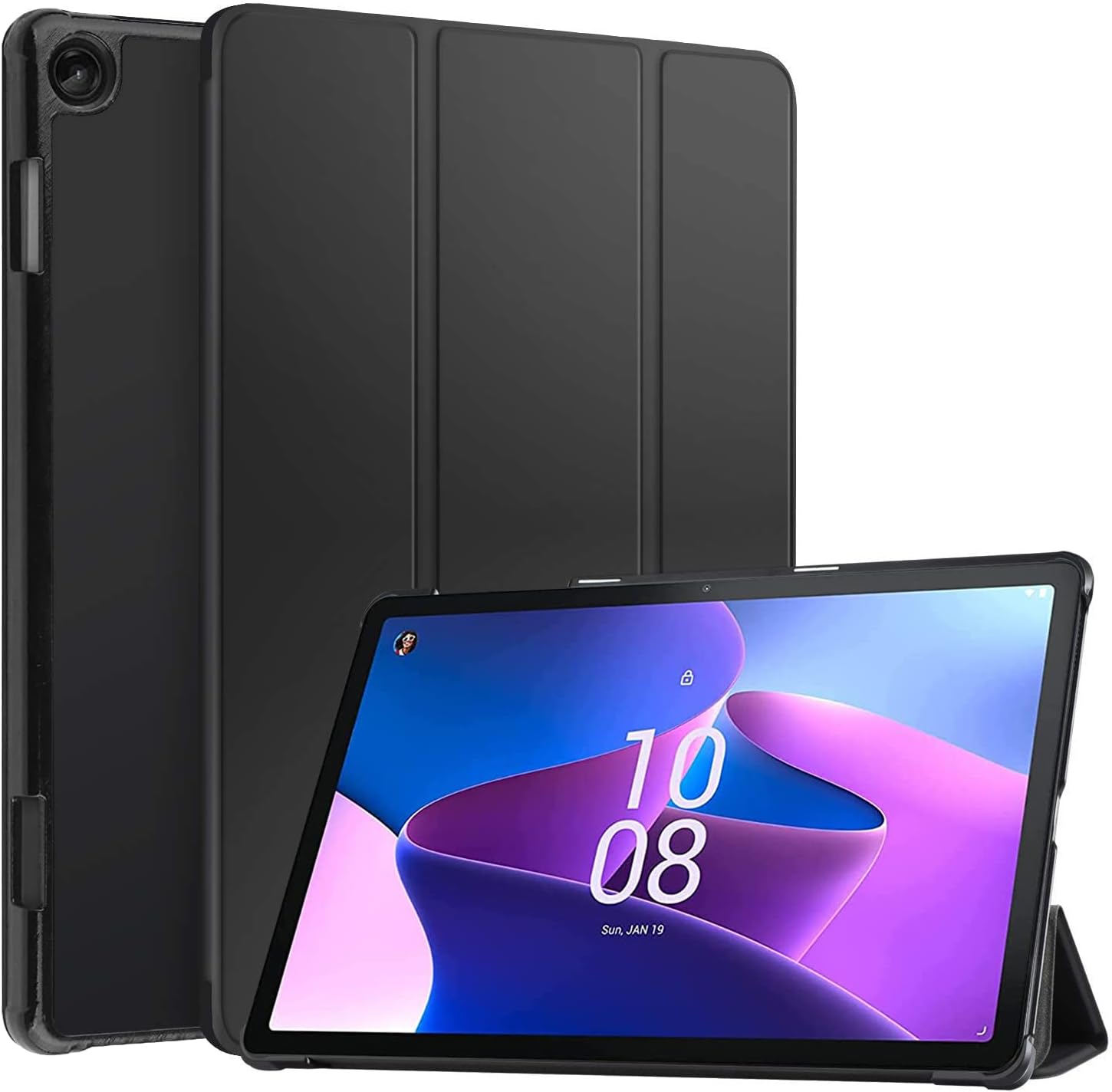 Trifold Flip Stand Hard Back Case Cover for Lenovo Tab M10 FHD 3rd Gen 10.1 inch Cover (TB-328FU / TB-328XU) - Black