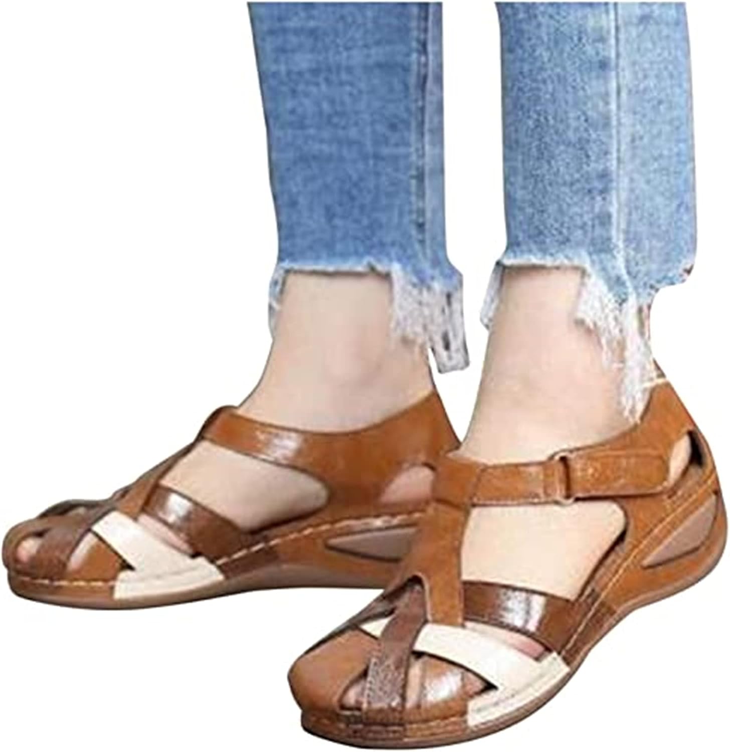 brown closed toe sandals women's