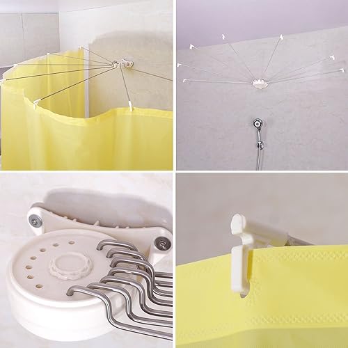 Miniatura 4 de BAOYOUNI Barra de cortina de ducha plegable de acero inoxidable con forma de abanico para cortina de baño, 34.65 pulgadas