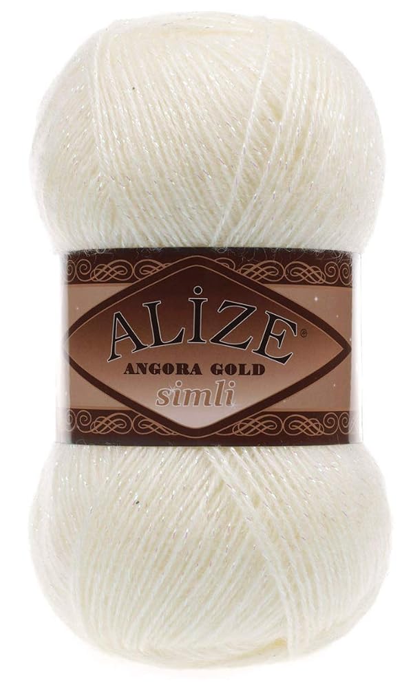 Alize Angora Gold Simli 5% Metallic - 20% Wool - 75% Acrylic Lot of 4skn Yarn Thread Crochet Lace Hand Knitting Turkish Yarn 400gr 2196 yds Color (1 - Cream) by Alize - Used condition - US$30.23