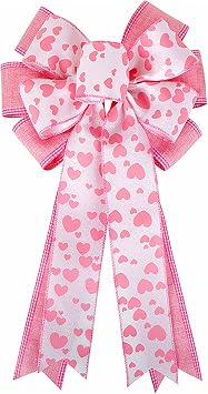 Large Pink Burlap Bows Red Heart Wreaths Bows for Wedding Birthday Party Valentines Day Decoration 11In, FHTSLZ20208788WD