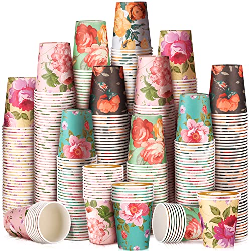 150 Pieces Vintage Floral Party Coffee Cups Paper Tea Cups Bulk Disposable Coffee Cups Floral Insulated Paper Cups For Easter Tea Party Bridal Wedding Baby Shower, 6 Styles (9 Oz) #TOP6