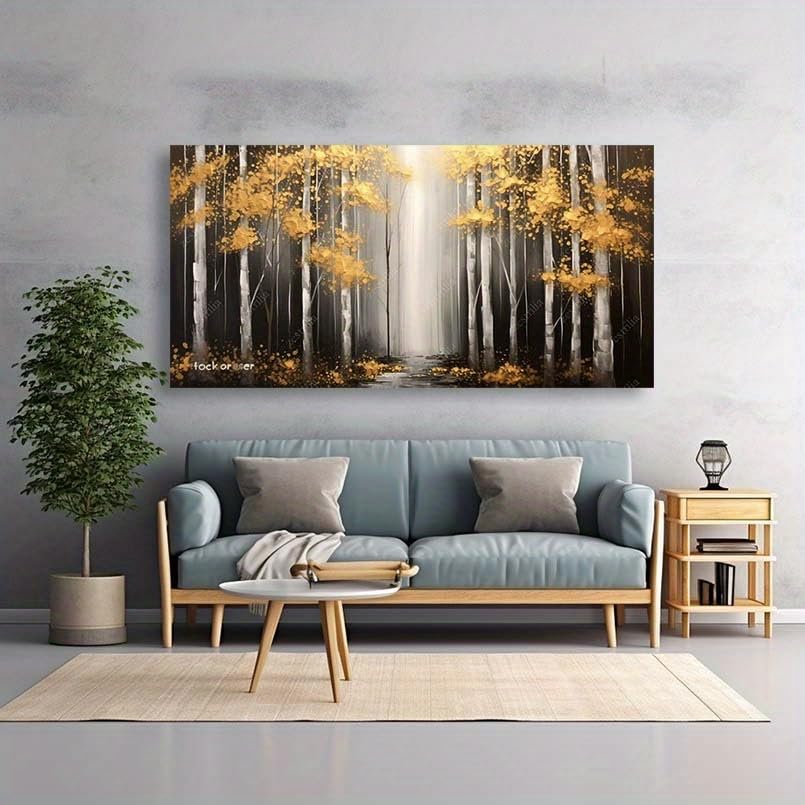 Tableau abstrait Forêt dorée pour réchauffer une pièce blanche