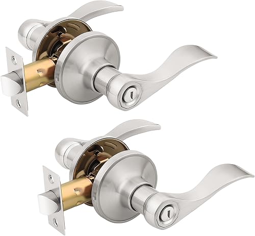 Vista 33 de KNOBWELL Paquete de 2 pomos de puerta de bronce, palancas interiores para dormitorio, baño, cepillo frotado sin llave, manija de puerta de Bronce