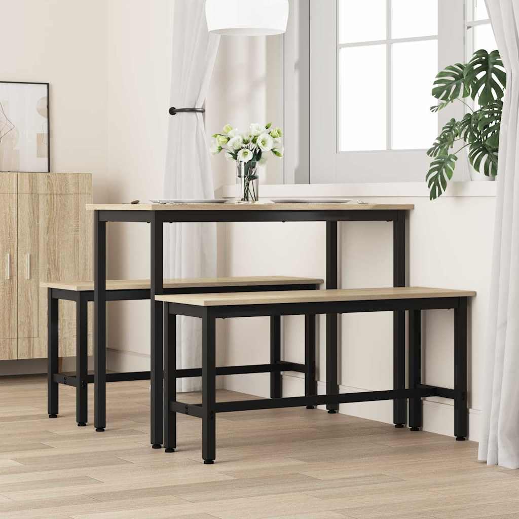 Ława do jadalni, 2 szt., dąb Sonoma 100 x 32,5 x 48,5 cm, materiał drewnopochodny ze stalową ramą, z regulacją wysokości, wytrzymała ławka do jadalni do kuchni, salonu, przedpokoju i jadalni