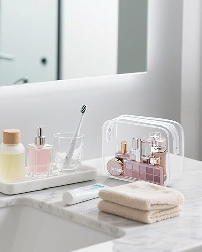Miniatura 5 de WANDF Bolsa de aseo aprobada por la TSA, 2 paquetes de bolsa de aseo transparente de viaje, bolsa de cosméticos de maquillaje de un cuarto de galón
