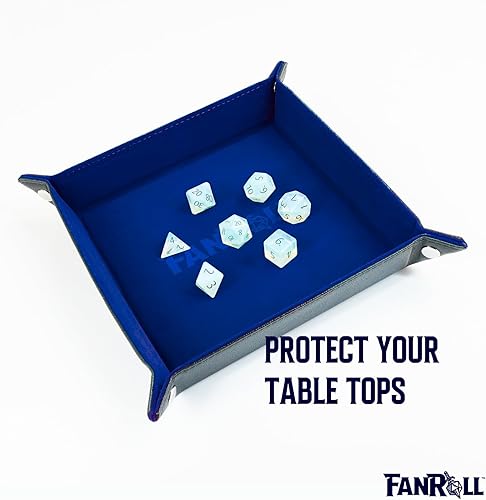 Miniatura 5 de FanRoll de Metallic Dice Games - Bandeja plegable de terciopelo para dados con respaldo de piel sintética azul, juego de rol, accesorios de dados
