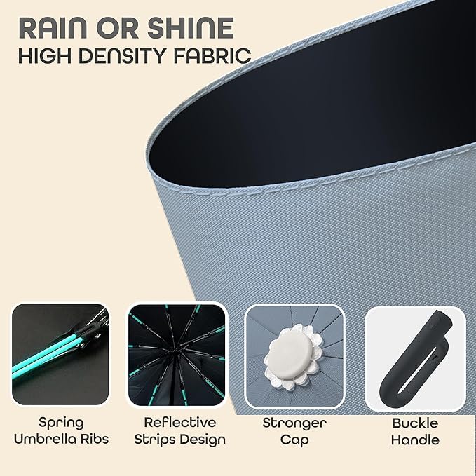NISHIV Automatic Folding Umbrella with Carabiner, Gray GREY - Image 7
