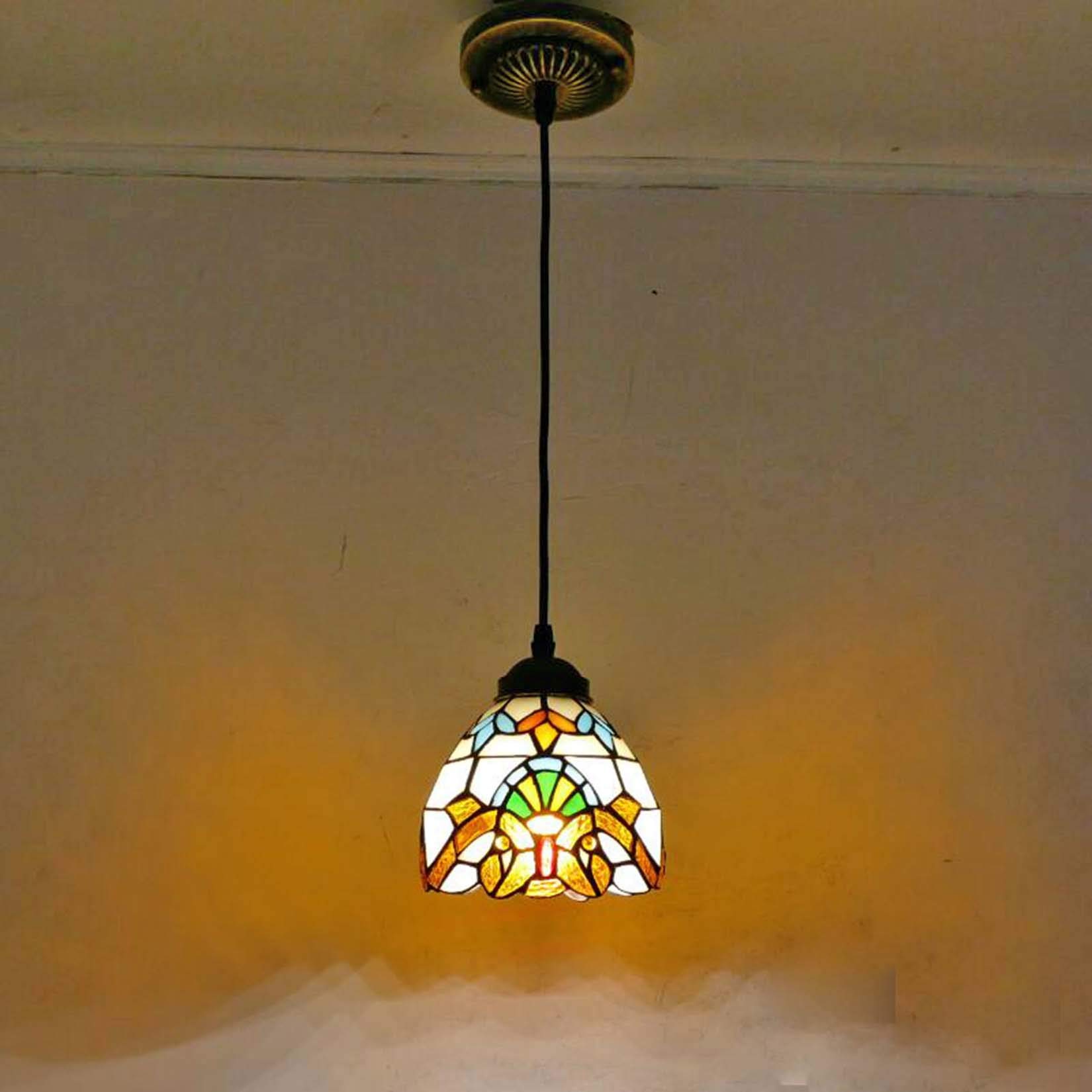 Mini witrażowe lampy wiszące 15 cm vintage żyrandol jadalnia korytarz lampa oprawa E27 niebieski (beżowy)