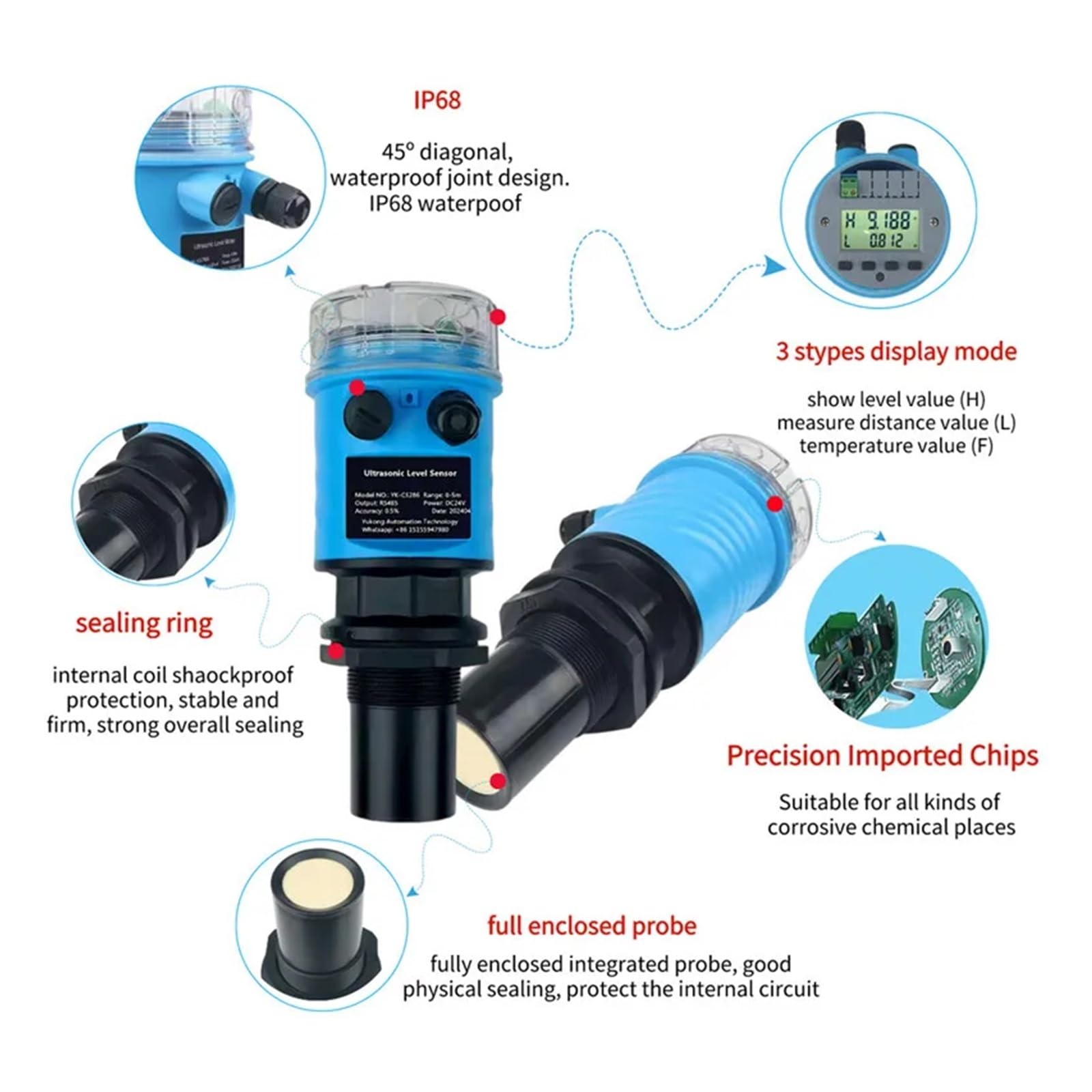 Ultrasonic level meter Level Meter for Tanks water level transmitter 4-20mA RS485 Liquid Level Transmitter(0-10m 4-20mA)