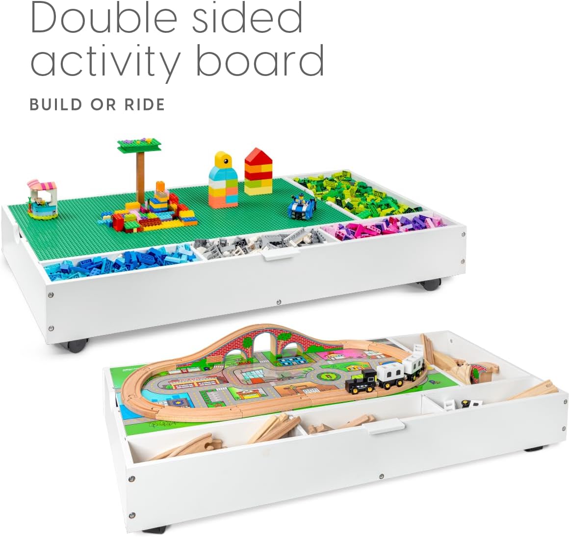 Milliard The 2 in 1 Rollaway Play Table and Toy Organizer- Compatible with Lego Bricks*, Cars and Trains- Store Under Beds or Sofas (38" x 19" x 6.25")