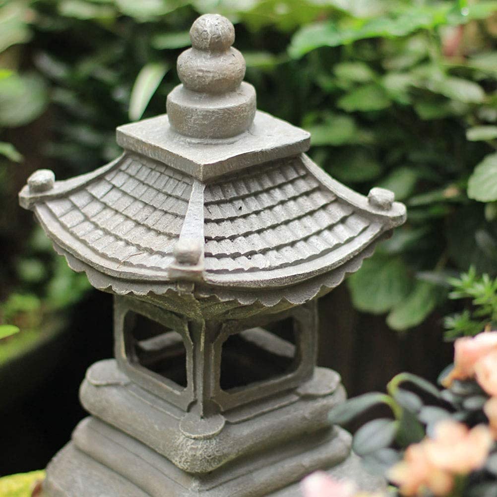 Rzeźba ogrodowa 33,4 cm mała pagoda ogrodowa latarnia solarna lampa, japoński styl zewnętrzny stupa statuetka zen sztuka orientalna rzeźba trawnika
