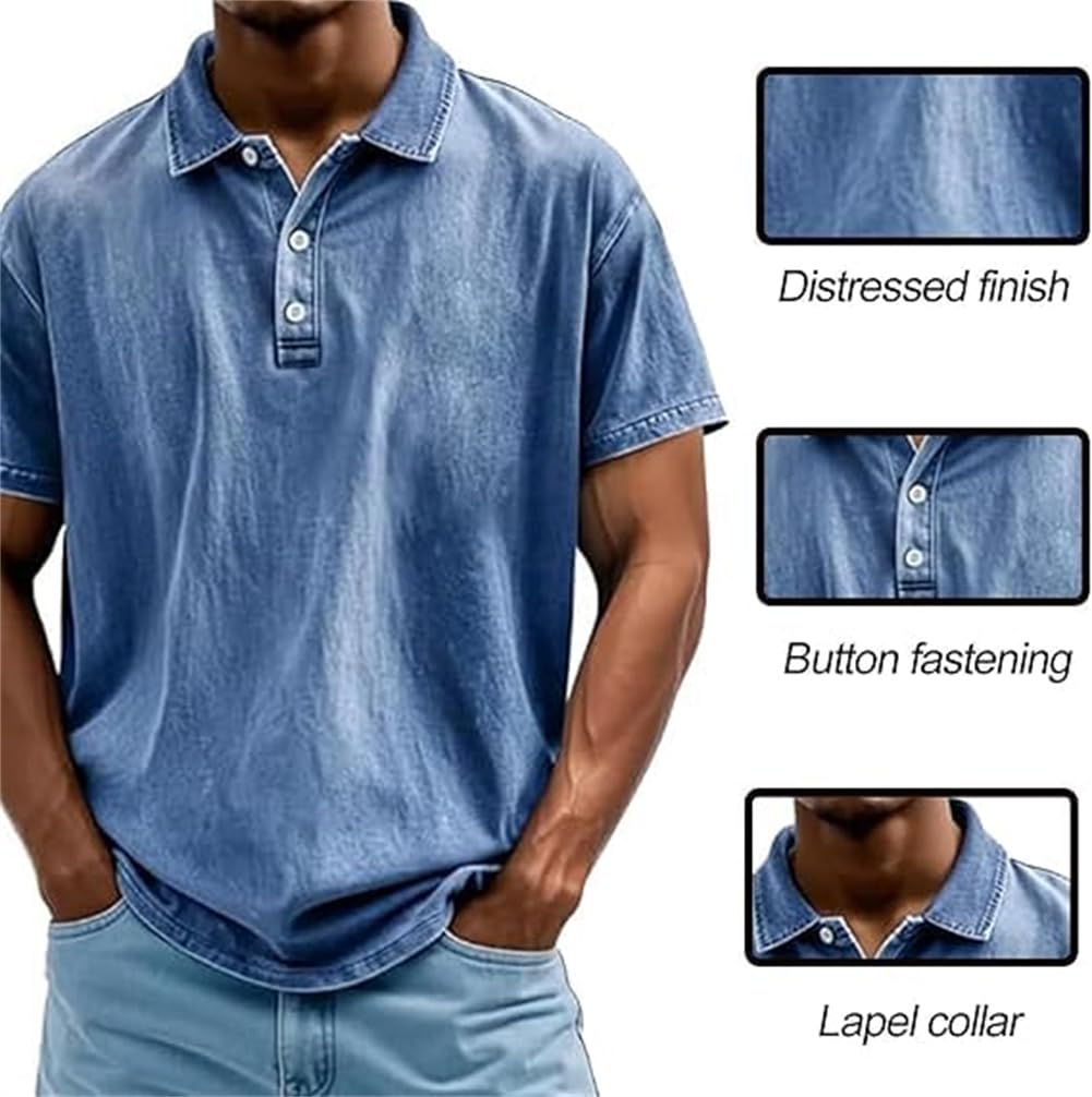 Mokaloha Camicia da uomo casual Henley con colletto alto retrò e taschino, scollo rotondo estivo, a maniche corte, marrone, 5XL