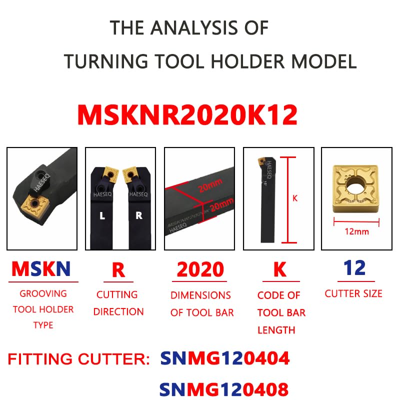 1pc MSKNR MSKNR1616 MSKNR2020 MSKNR2525 MSKNR3232 External Turning Tool Holder SNMG Carbide Insert Holder for Metal Lathe Cutting(Size:12,Color:MSKNL_NO Inserts_1616H)