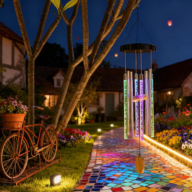 Carillon éolien solaire extérieur étanche lampe LED décorative jardin