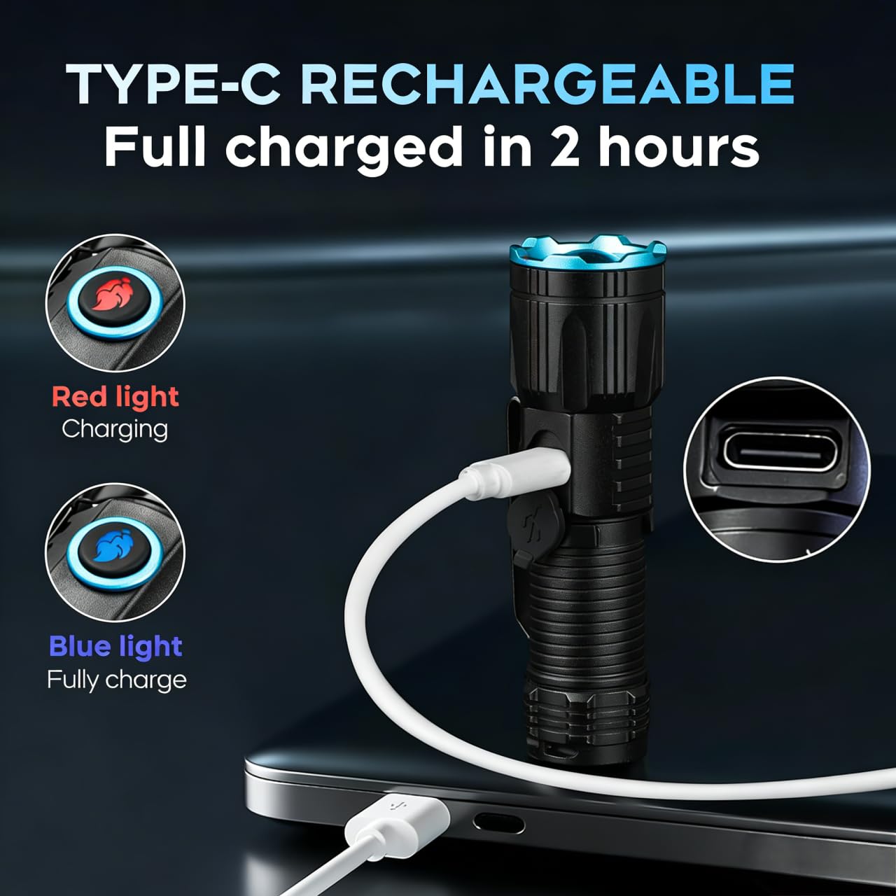 ULTRAFIRE Lot de 2 lampes de poche porte-clés 1000 lumens avec clip, petite lampe de poche rechargeable avec queue magnétique, mini lampe de poche EDC zoomable pour l'extérieur et les urgences