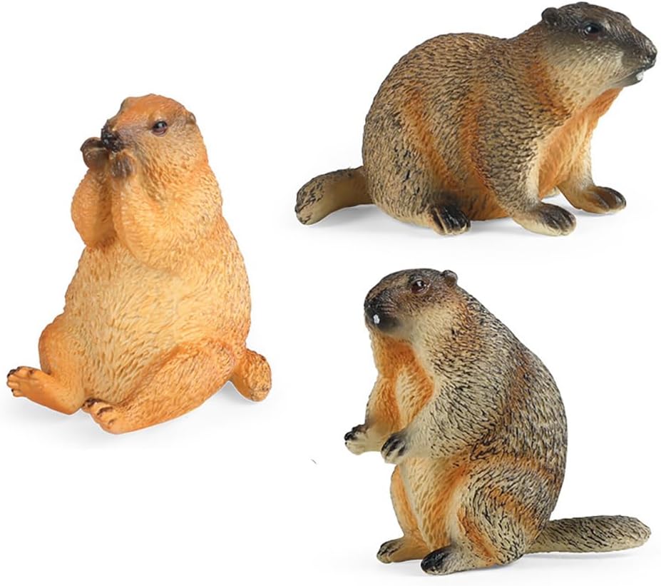 - 3PCS Groundhog Figurine Sculpture Model Animal Home Decoration Outdoor Garden Statue