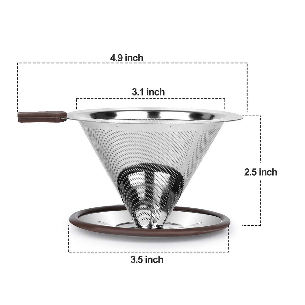 Filtro de café reutilizable sin papel, colador de café profesional de acero inoxidable, filtro de malla doble mejorado con soporte para tazas, 1-2 tazas