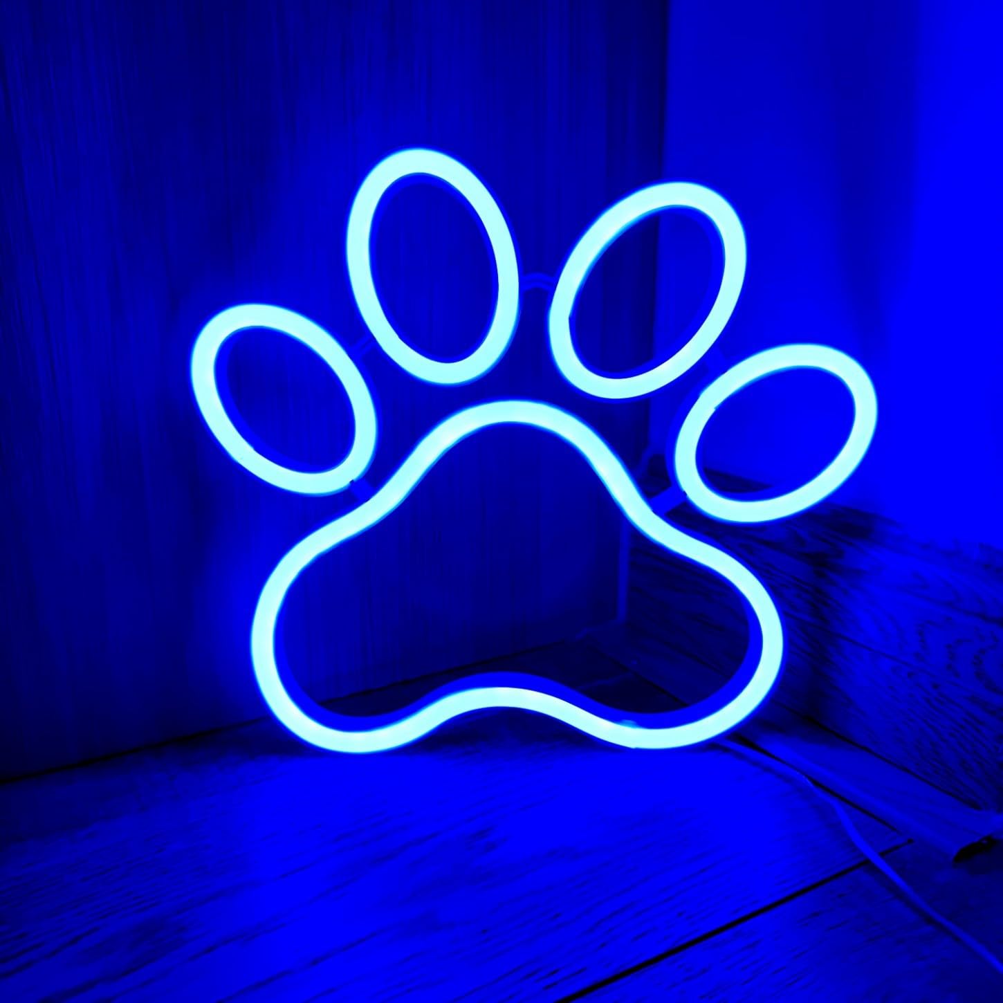 LED Neon Signs Assortment - Strawberry, Cat Paw, Coffee Cup, Whale Shapes, Indoor Outdoor Decor for Party, Christmas Valentine's Day Bedroom Ambience(Blue cat Paws)