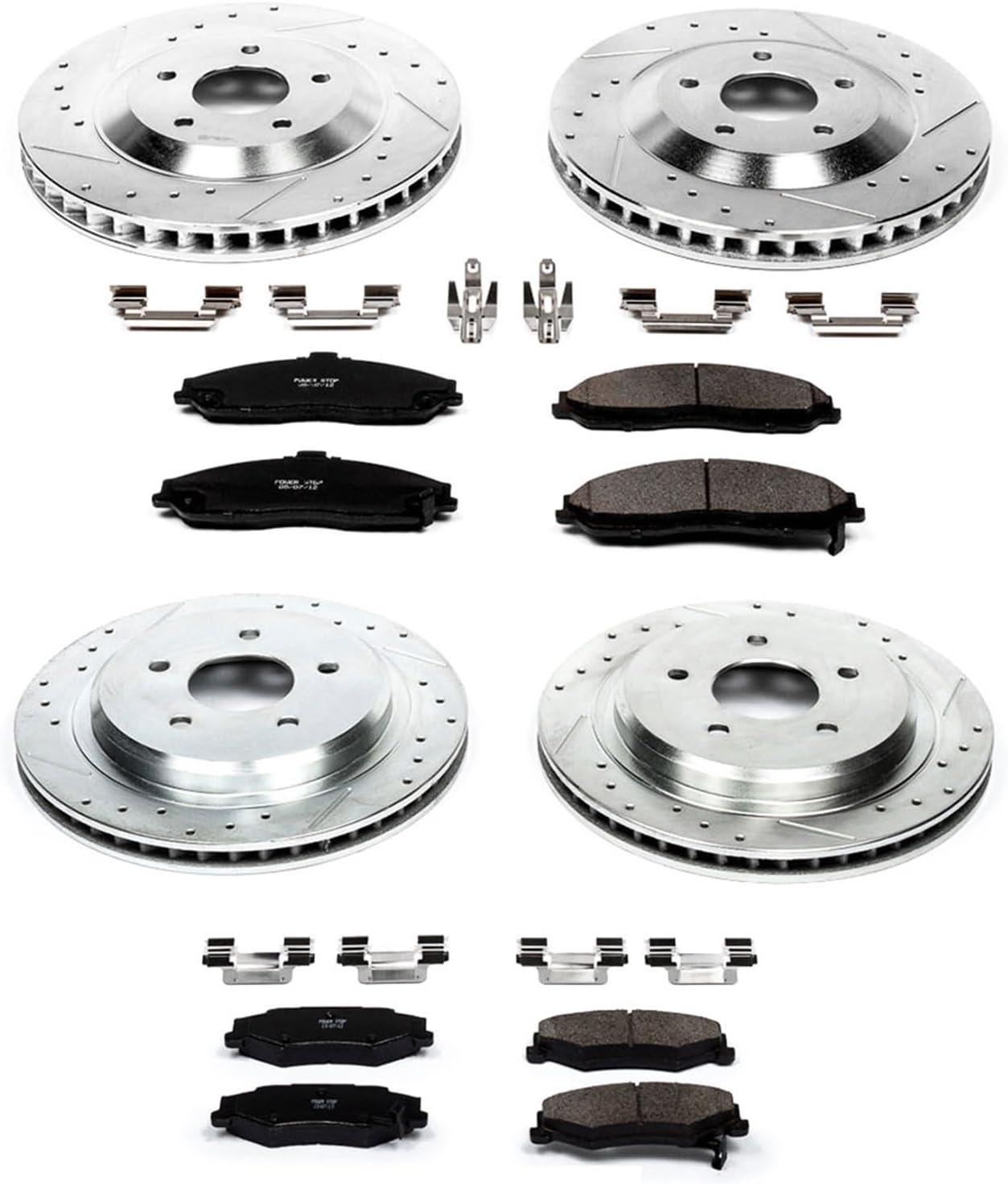 PowerStop Front and Rear Brake Kit For Cadillac XLR 2004 |XLR 2008-09 |Chevrolet Corvette 1997-04 - Drilled and Slotted Disc Rotors with Ceramic Brake Pads Replacement, K1560