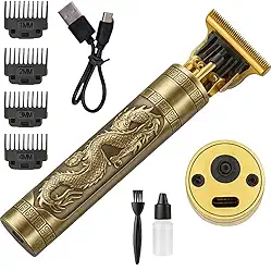 Máquina Profissional Dragão Maquininha Acabamento Sem Fio Recarregável USB Cabelo Barba Pezinho 4 Pentes Com Limitador de Lamina Ajustável Kit Premium