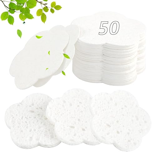 Miniatura 5 de 50 esponjas faciales comprimidas, esponjas faciales naturales de limpieza facial, almohadillas exfoliantes con forma de flor para limpieza,