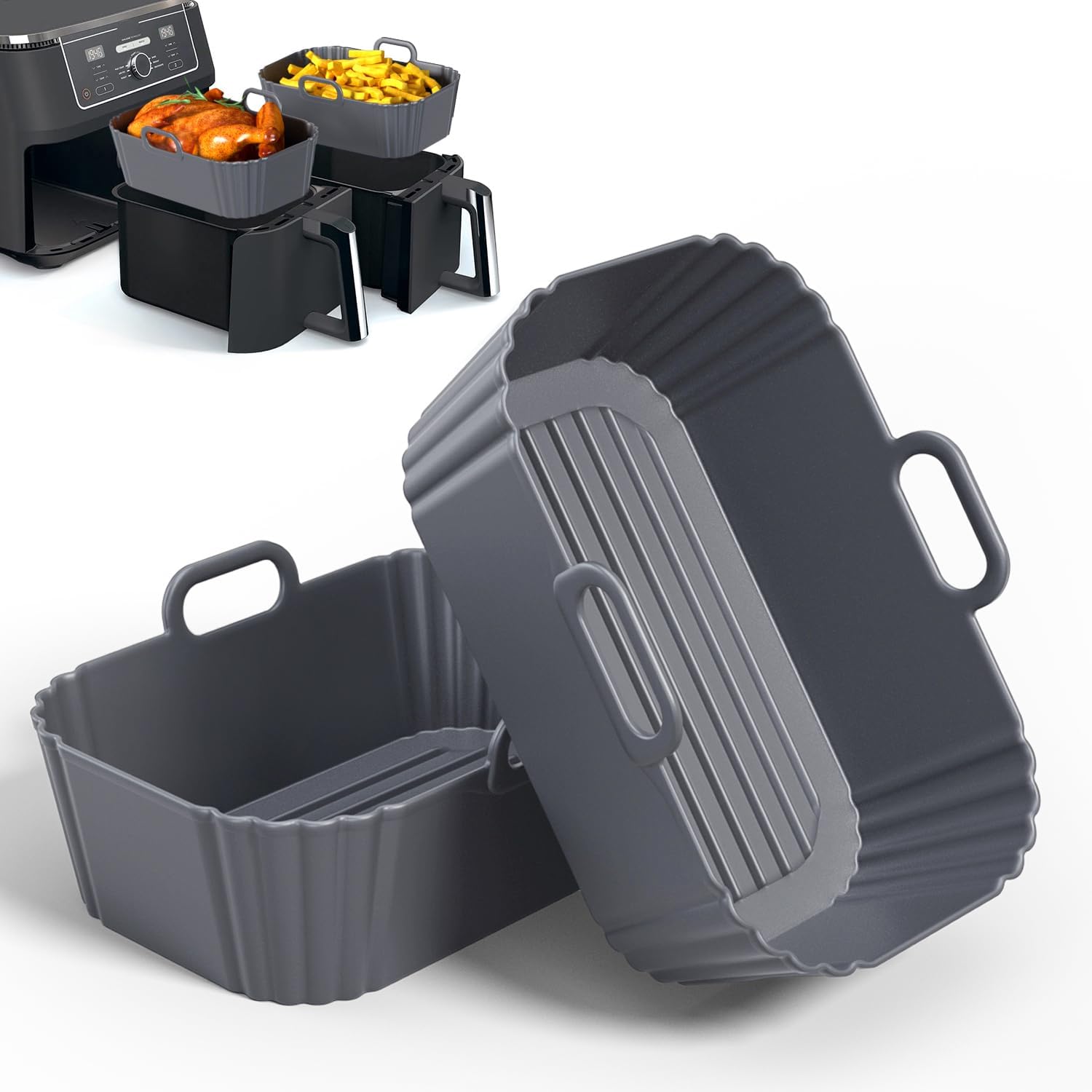 Silicone Air Fryer Liners 2 Pack, Reusable Compatible for Ninja Foodi DZ201, DZ401, DZ550, COSORI, Chefman, Instant, and 6-in-1 8-10QT Baskets