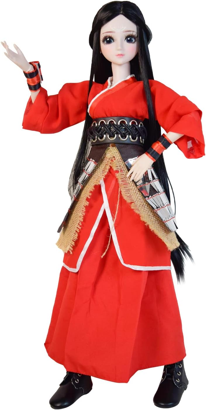 Proudoll Customized 1/3 BJD Doll Female Knight-Errant in Red Ball Jointed SD Dolls 22 Joints Move DIY Doll, Makeup, Armor, Wig and Boots