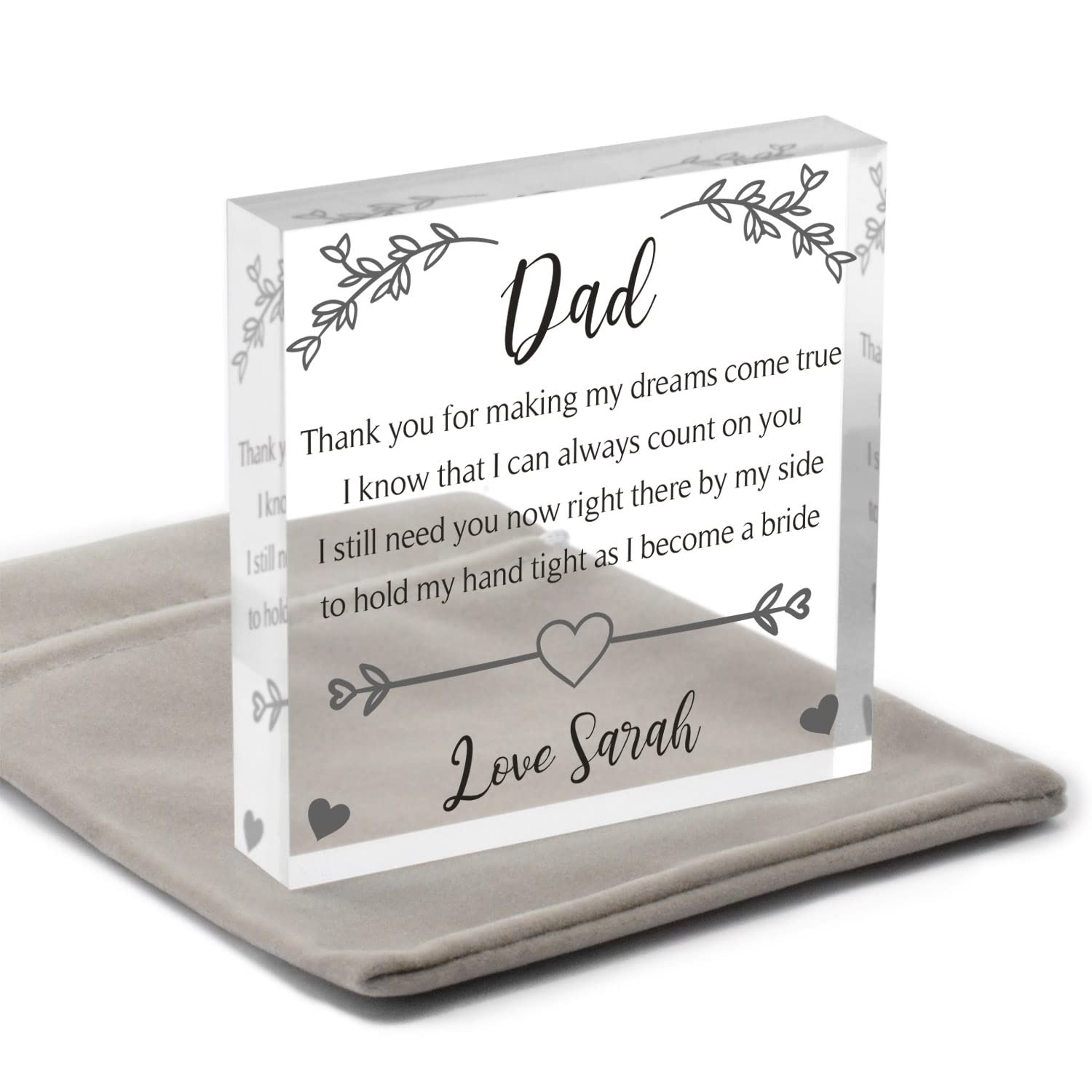 Beecreative Personalised Gifts For Father Of The Bride - Wedding Gifts For Dad - Clear Acrylic Keepsake Ornament For Dad - With Grey Bag
