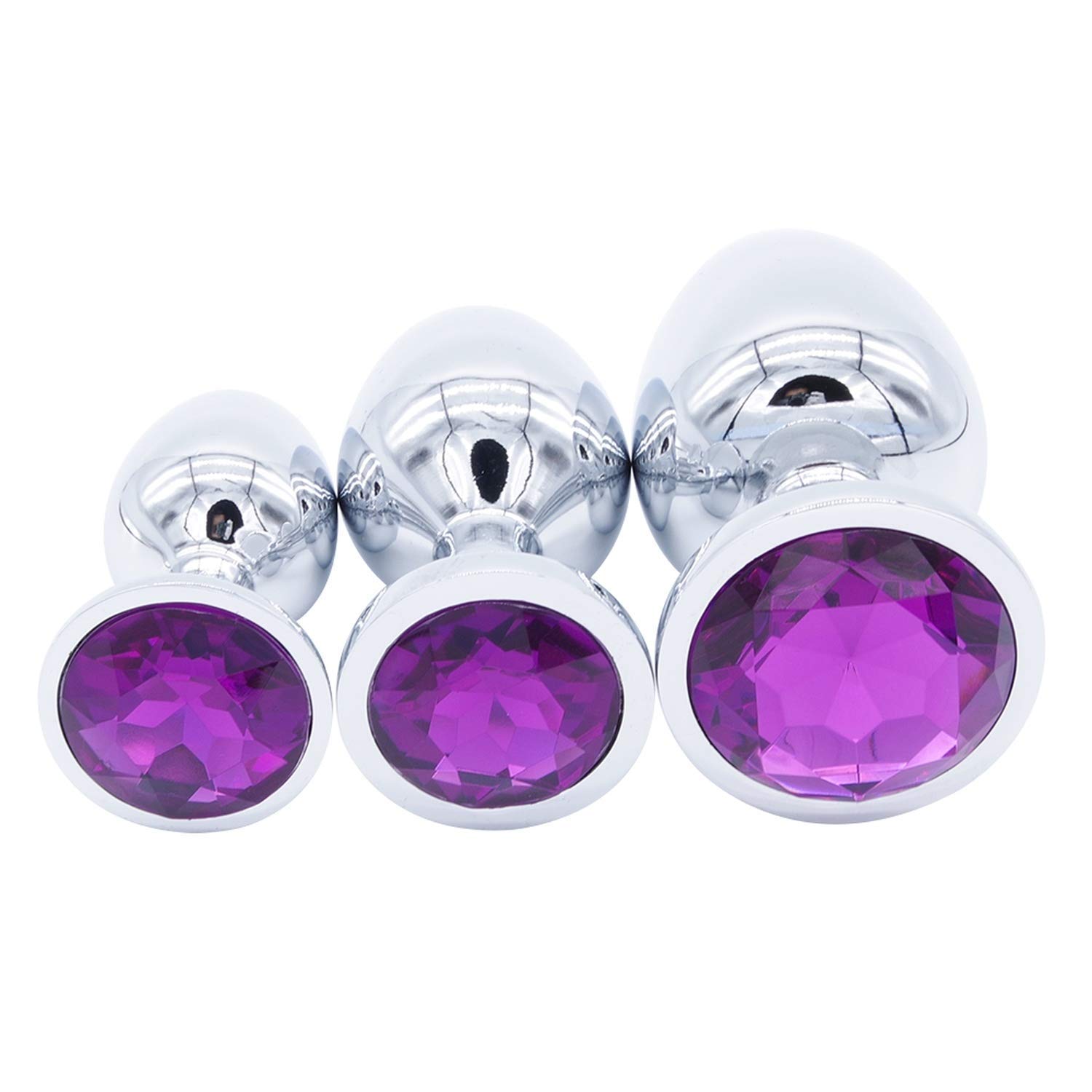 Maxcoo Hollow Plug 3Pcs for Adult Booty Beads with Purple Artificial Stones all Middle Big Sizes Metal Plug,Purple, Play Plug Trainer
