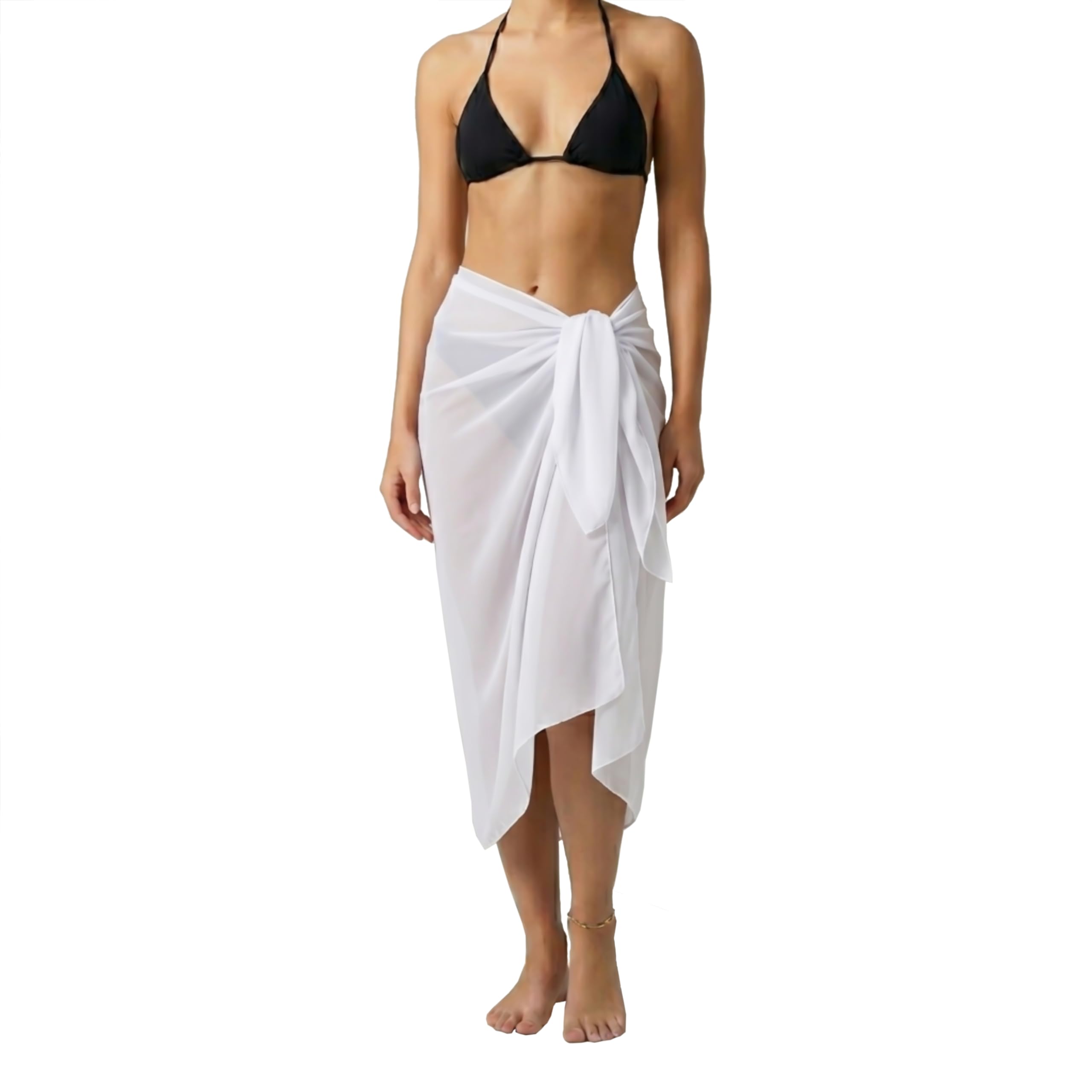 ZAKIRA Women’s Chiffon Swimsuit Cover Up Sarong – Lightweight Sheer Beach Wrap for Bikini, Pool & Vacation (White)
