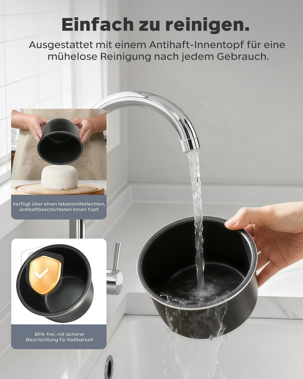Bear Reiskocher 2-Tassen ungekocht, Multifunktioneller 300W Elektrischer Rice Cooker mit Warmhaltefunktion, voreingestellte Funktion Elektrischer Mini Rice Cooker,Weiß