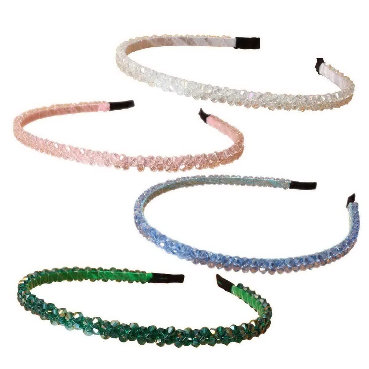 4 Crystal Rhinestone Headbands for Women Girls Double Rows Sparkly Beaded Hair Hoops Narrow Hair Bands Hair Accessories-image-34