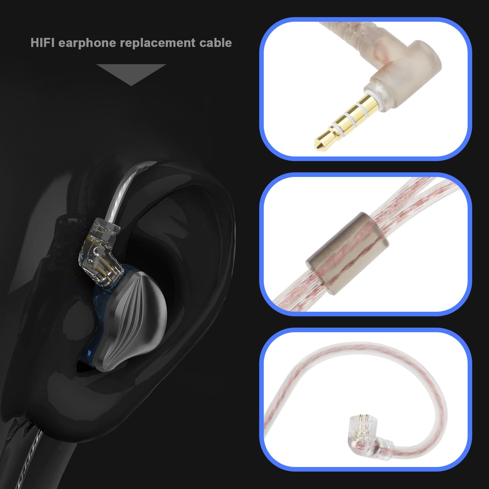 The Lord of the Tools C Pin 3.5mm Earbud Replacement Cable with Mic Compatible with KZ ZST/ZSR/ ED12/ ES3/ ES4/ ZS10/ AS06 Stereo Earphone Wire