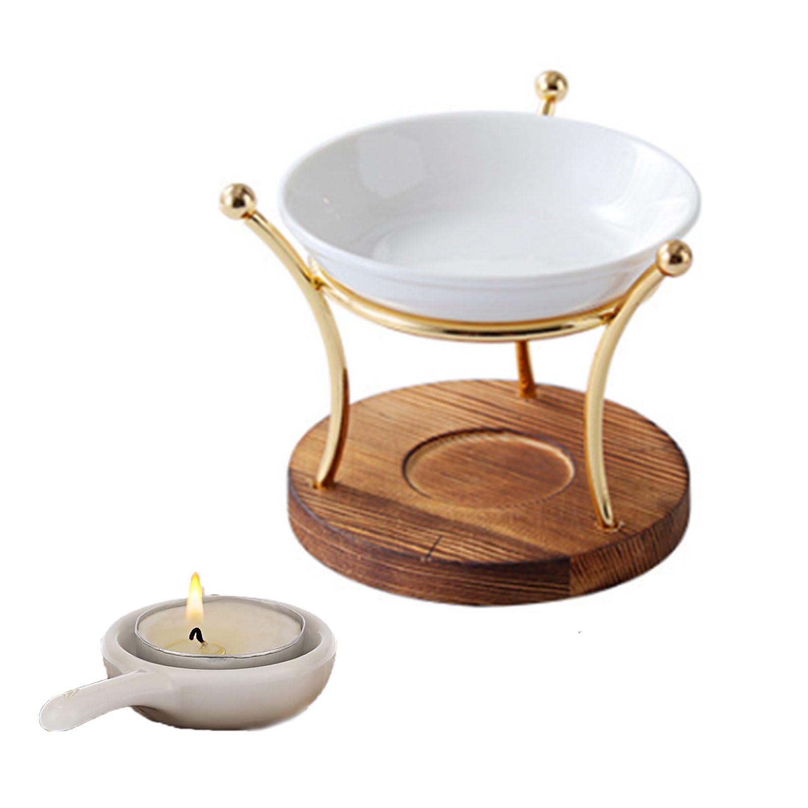 Tsophreniq Ceramics Essential Oil Burners Aromatherapist Diffuser with Tealight Holder and Wood Stand Scented Lamp Stove Diffuser