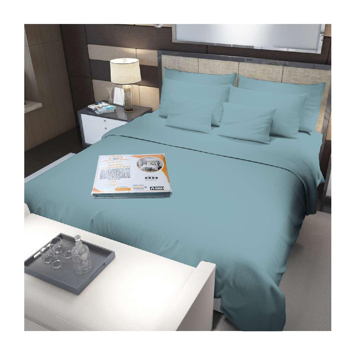 Swan Linen 100% Cotton Fitted Sheet 400 Thread Count Includes 1 Fitted Bed Sheet & 2 Pillowcase Deep Pocket all Around Elastic Breathable Silky Soft Fits up to 16 Inch Mattress(King, Sky Blue)