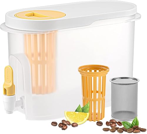PARBEE Cafetera fría de 1 galón, cafetera helada con filtro de malla de acero inoxidable ultrafino y espiga, jarra de infusión fría e infusor de té,