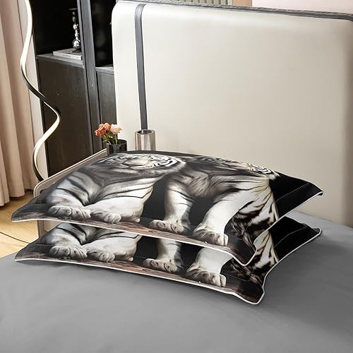Miniatura 5 de Erosebridal Funda de edredón de tigre blanco 100% algodón, tamaño Queen, juego de ropa de cama con estampado de animales 3D para niños y niñas,