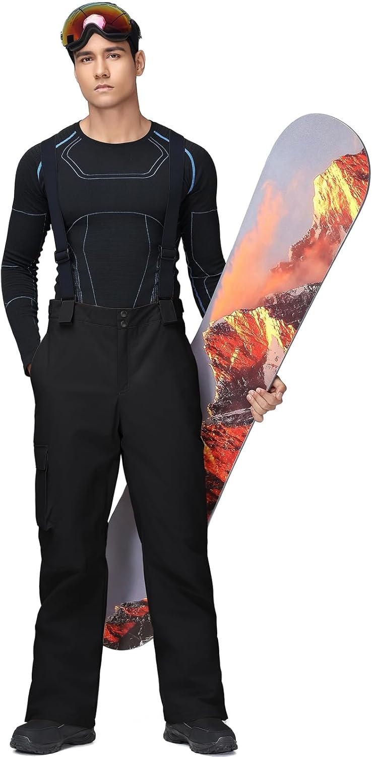 YEEFINE Men's Ski Snow Pants Insulated Waterproof Snowboard Cargo Pants Bibs Regular Fit - Image 8
