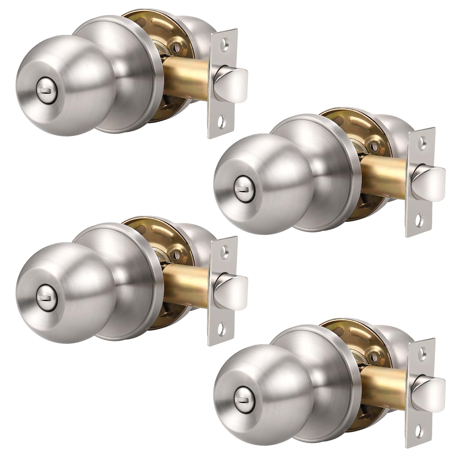Satin Nickel Door Knobs - 6 Pack Privacy Set -15 Satin Nickel Door Knobs - 6 Pack Privacy Set -15