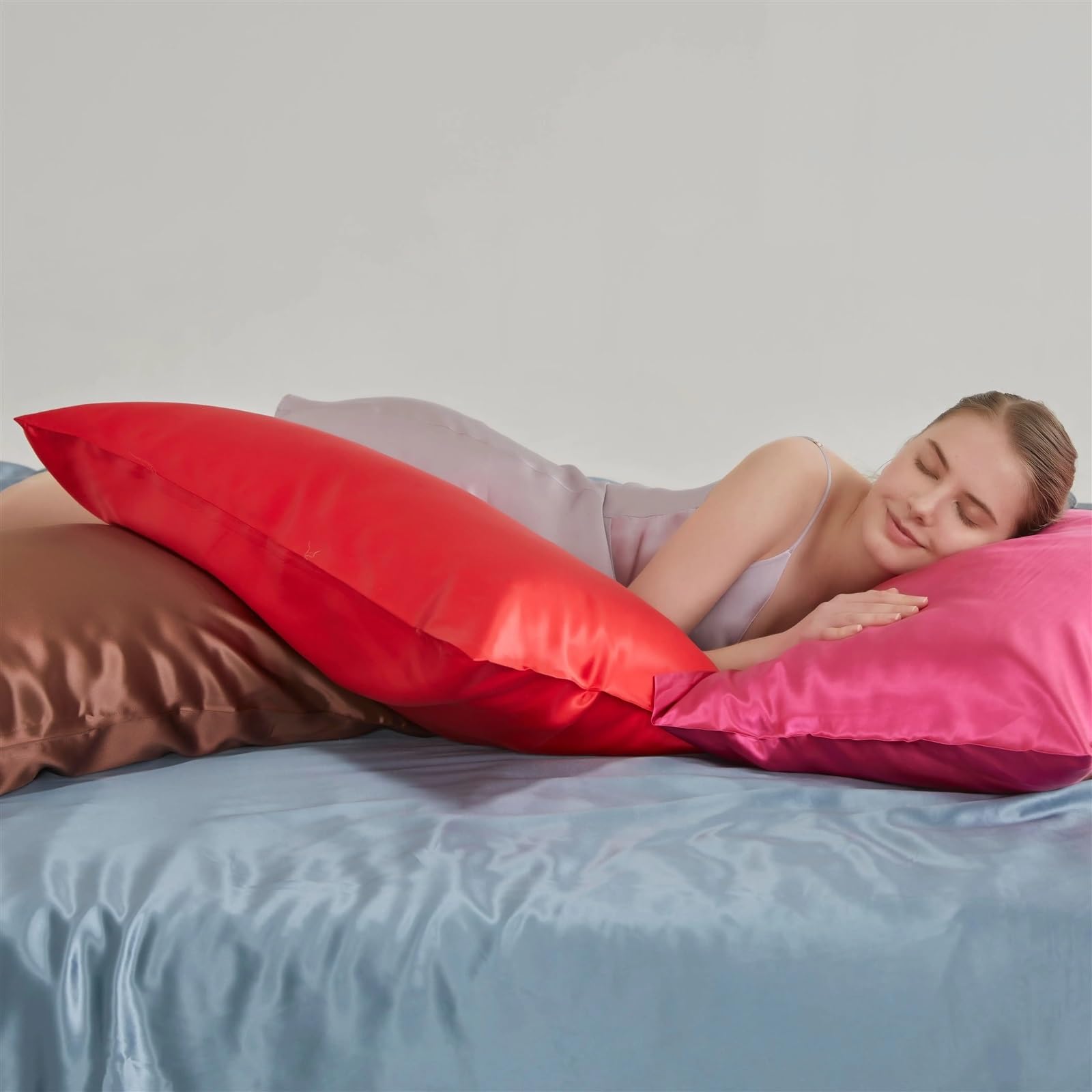 Silk Pillowcase, Satin Kissenbezug Seidenkissenbezug, Seide, versteckter Reißverschluss, Standard(4,Queen)