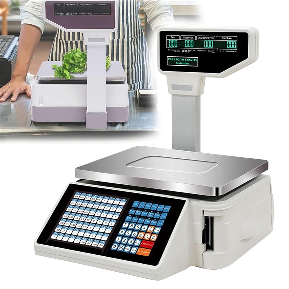 LYDZUSDP Digital Commercial Price Scale,Supermarket Fruit Electronic Cash Register Scale with Label Printer,Digital Scale Price Computing for Deli