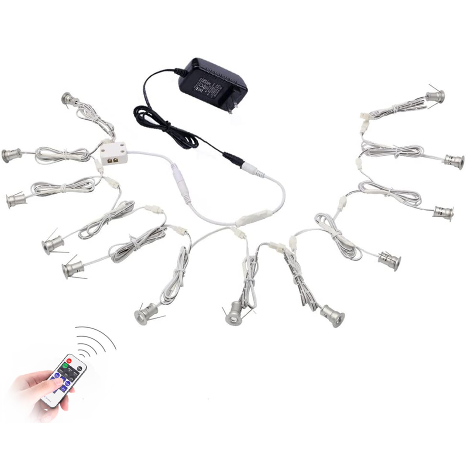 AIBOO Linkable LED Under Cabinet Lighting 12V Recessed Mini Downlights Spotlights Dimmable with Remote Control & ETL Listed Wall Plug for Cupboard Accent Lighting(Warm White,12 Lights)