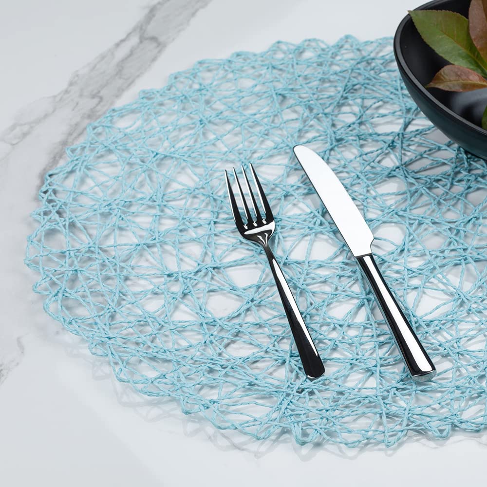 Spinweave - Mantel Individual Redondo de Papel Azul Cielo Hecho a Mano, 38 x 38 cm, Caja de 6 Unidades Restaurantware