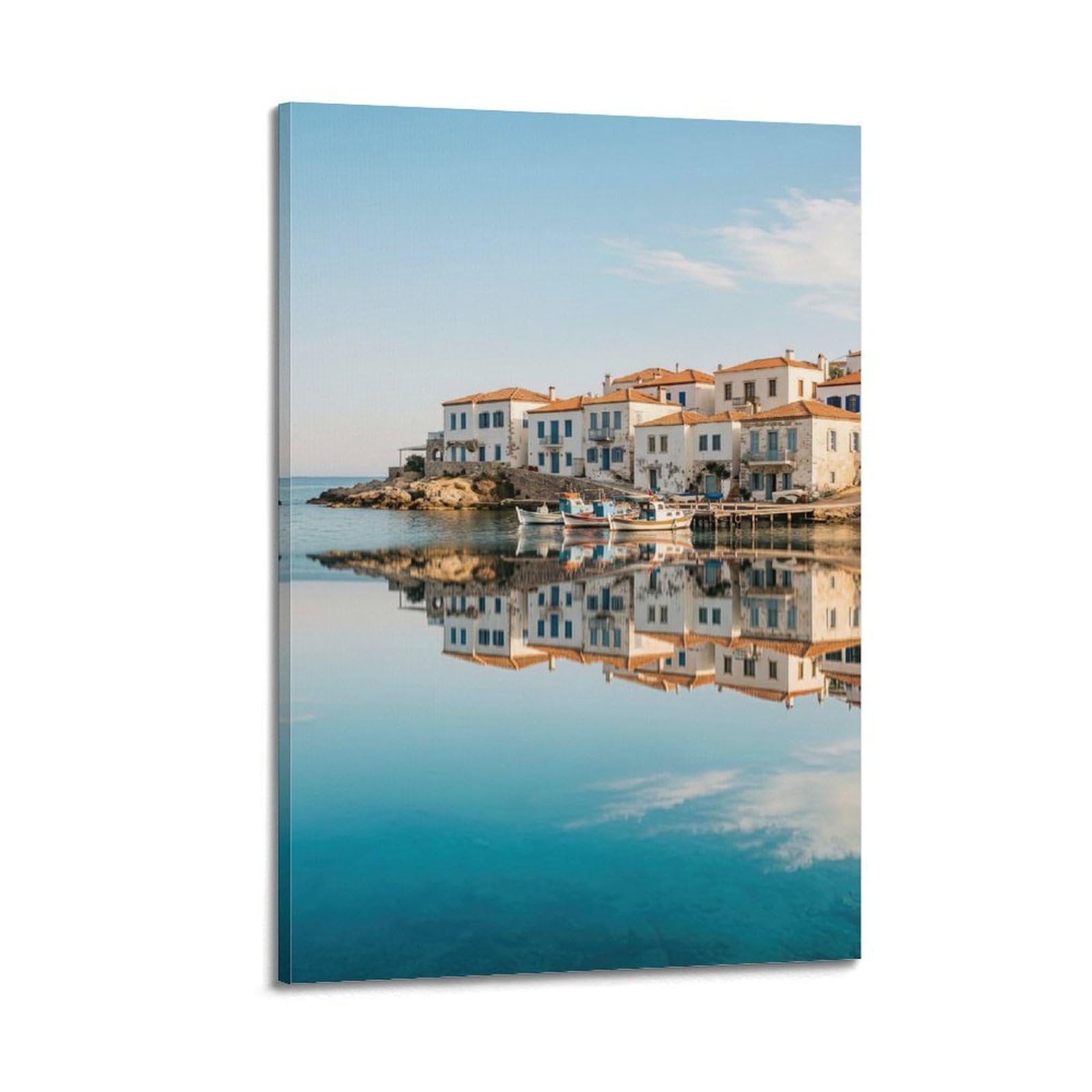 FQNYR Mediterranean Life Photo Water Reflection Poster Painting Canvas Wall Art Print20x30inch(50x75cm) Frame-style