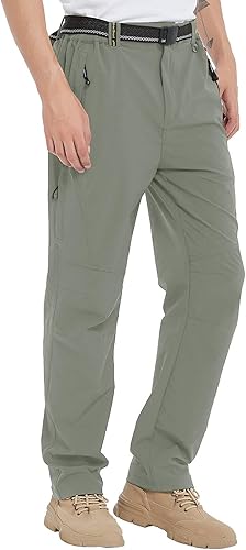 Miniatura 7 de TBMPOY - Pantalones de senderismo ligeros para hombre con cinturón, 5 bolsillos con cremallera, impermeables, de secado rápido, para viajes, pesca,